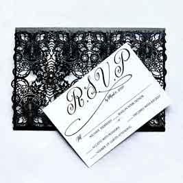 Black Lace Laser Cut Wedding Invitation